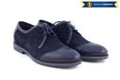 Pantofi barbati casual - eleganti din piele naturala bleumarin - 339BLUE foto