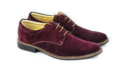 Pantofi barbati casual - eleganti din piele naturala velur bordo - PAVISINIU foto