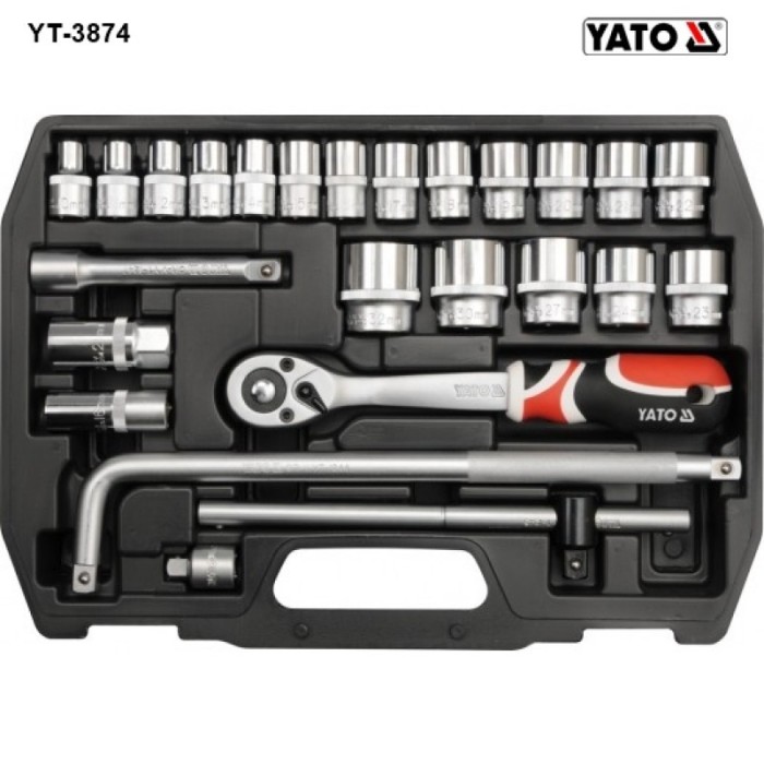 Trusa chei tubulare cu antrenor 1/2" Yato YT-3874 foto mare Trusa chei tubulare cu antrenor 1/2" Yato YT-3874 foto mare