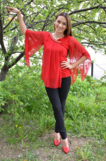 Bluza fashion cu maneci largi, transparente, de culoare rosie (Culoare: ROSU, Marime: 40) foto