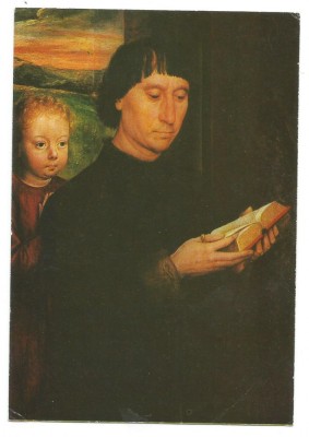 @ carte postala -PICTURA -Hans Memling-Portret de barbat citind foto