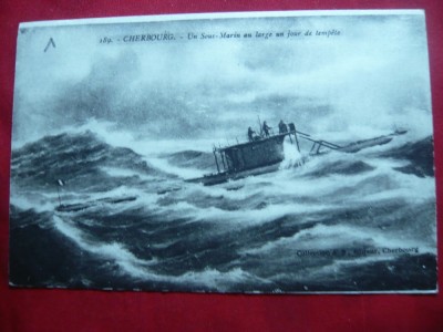 Ilustrata Submarin in larg la Cherbourg , in furtuna - interbelica foto