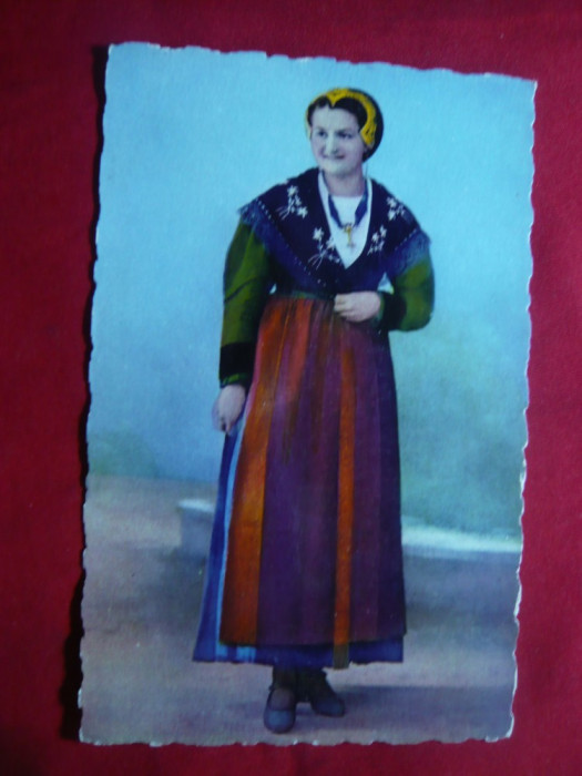 Ilustrata Folclor -Savoia Pitoreasca - Costum de Tarenteza -interbelica , color