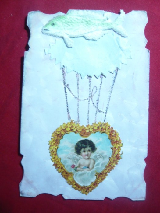 Ilustrata - Felicitare de 1 Aprilie : Peste-Balon cu copil ,in zbor- 1906