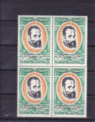 ROMANIA 1975 LP 894 TARGUL RICCIONE ITALIA SUPRATIPAR BLOC DE 4 TIMBRE MNH foto