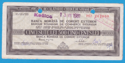 (2) CEC DE CALATORIE (CHEQUE DE VOYAGE) - CLUJ - KOSICE - 500 LEI, ANUL 1981 foto