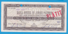 (4) CEC DE CALATORIE (CHEQUE DE VOYAGE) - UNGARIA - 500 LEI, ANUL 1981 foto