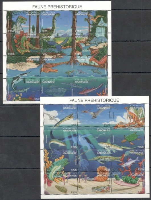 GABON 1995 ANIMALE PREISTORICE DINOZAURI