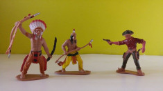 lot 3 figurine un cowboy si 2 indieni, 6-7cm, diorama, decor, colectie, jucarie foto