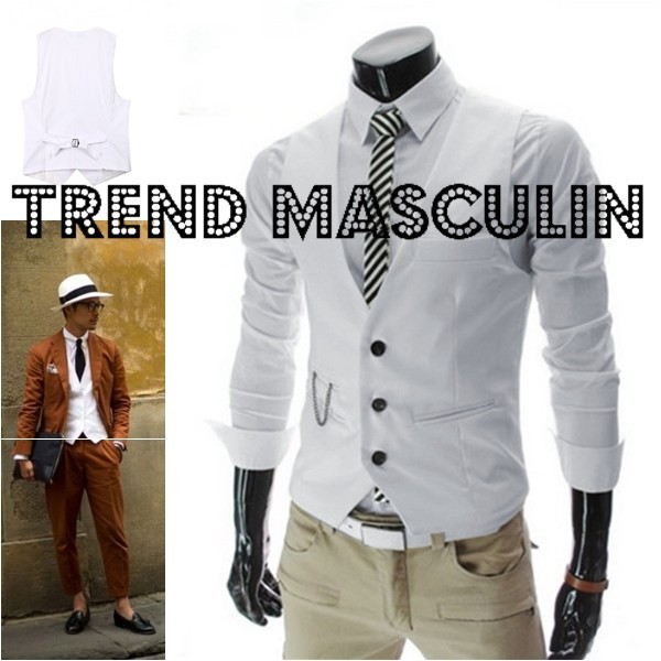 Vesta Barbati Slim Fit Fashion Casual Eleganta Lant Alba Vesta Barbati Slim Fit Fashion Casual Eleganta Lant Alba
