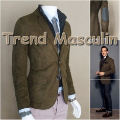 Sacou Blazer Barbati Casual Elegant Cambrat Slim Vesta Italian Maro Verde foto