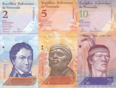 Bancnota Venezuela 2, 5 si 10 Bolivares 2007-09 - P88-90 UNC ( set 3 bancnote ) foto