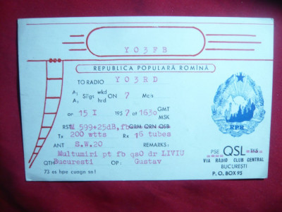 Carte Postala speciala Radio cu Stema veche a RPR 1957 foto