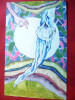 Acuarela tema abstracta pe verso unei carti postale SUA 1982 cu 13C, Nonfigurativ, Pastel, Abstract