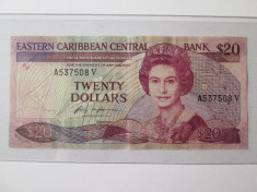 Rara! Bancnota 20 Dollars St.Vincent 1987-1988 foto