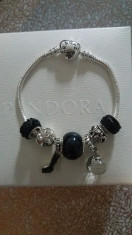 Bratara PANDORA + 7 talismane Clasic Black fashion pantof placat argint foto