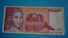 Bancnota Yugoslavia 100000 dinari 1974, circulata foto