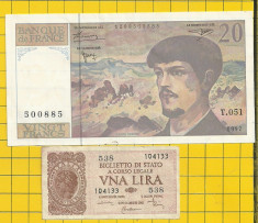 LOT- Franta-20 fr 1997-Itaia 1 lira 1944 foto