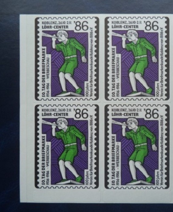 GERMANIA 1986 &ndash; ZIUA MARCII POSTALE, VINIETE IN BLOC, AC15