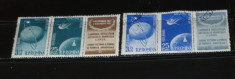 ROMANIA 1957 - COSMOS, SATELITI ARTIFICIALI, TRIPTICURI cu vinieta, AC13 foto