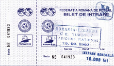 Bilet meci fotbal ROMANIA - IRLANDA 29.04.1997 (meci tineret) foto