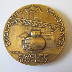 Rara! Medalia E.Wolff 1877-1927 Bucuresti-Constanta,gravor:Huguenin