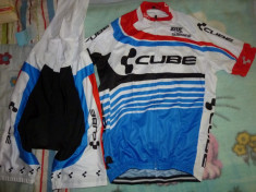 echipament ciclism complet cube set pantaloni cu bretele tricou jersey bib foto