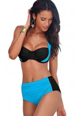 SW859-122 Costum de baie bicolor, cu sutien balconette si slip cu talie inalta foto