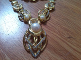 Set mireasa_set golden 4 piese cu cristale si perle