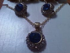 set colier si cercei cristale swarovski albastre si albe foto