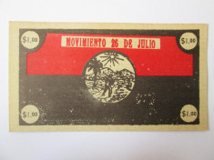 Rar! Cuba 1 Dollar-Movimento 26 de Julio 1958 UNC-bon revolutie Fidel Castro foto