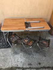 Masa Pliabila Picnic Folding Table 60x120cm cu 4 scaunele camuflaf foto