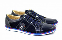 Pantofi barbati sport-casual din piele naturala bleumarin R501BLM foto