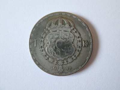 Suedia 1 Krona 1942 din argint foto
