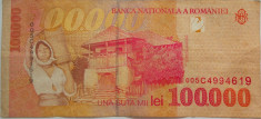 Bancnota 100000 lei - ROMANIA, anul 1998 *cod 493 foto