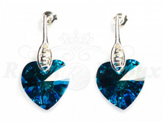 Cercei Argint 925 cu Swarovski Elements 14mm HEART Bermuda Blue foto