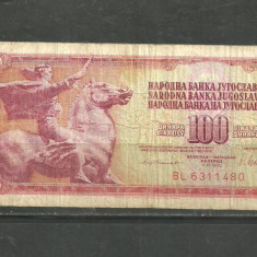 IUGOSLAVIA 1981 - BANCNOTA 100 DINARI, circulata VF