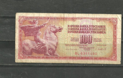 IUGOSLAVIA 1981 - BANCNOTA 100 DINARI, circulata VF foto