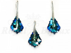 Set Cercei si Pandantiv Argint 925 cu Swarovski E. 22x15 mm BAROQUE Bermuda Blue foto