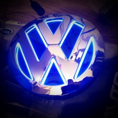Emblema concava volkswagen LED albastru - sigla 5d vw logo iluminat foto