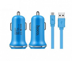 Incarcator auto, Hoco, Z1, 1.5 A, cablu micro USB, albastru foto