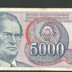 IUGOSLAVIA 1985 - BANCNOTA 5000 DINARI, CIRCULATA VF ( serie 3942)