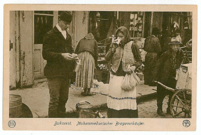 3093 - BUCURESTI, Piata, mahomedan vanzator de braga - old postcard - unused foto