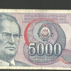 IUGOSLAVIA 1985 - BANCNOTA 5000 DINARI, CIRCULATA VF ( serie 3897)