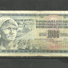 IUGOSLAVIA 1981 - BANCNOTA 1000 DINARI, circulata VF