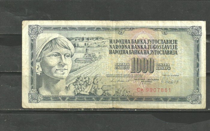 IUGOSLAVIA 1981 - BANCNOTA 1000 DINARI, circulata VF