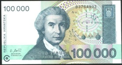 CROATIA - BANCNOTA 100.000 DINARI 1993 UNC foto