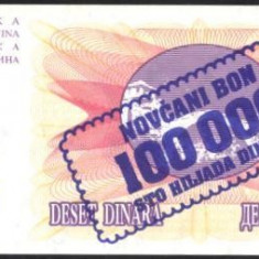 BOSNIA HERTEGOVINA 1993 - BANCNOTA 100.000 DINARI AUNC