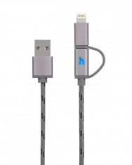 Cablu de date/incarcare, Hoco, UPL20, Micro USB si Lightning , Gri foto