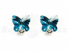 Cercei Argint 925 cu Swarovski Elements 10mm BUTTERFLY Aquamarine Foiled foto